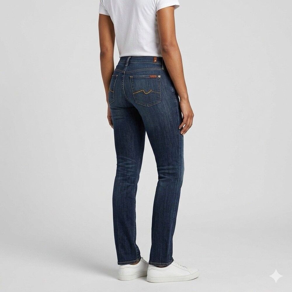 7 For All Mankind Roxanne Slim Straight Jeans Dark Indigo Womens 29 Made In USA